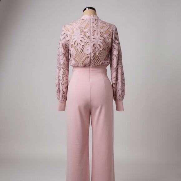 Lace Long Sleeve Mauve Wide Leg Jumpsuit Embroidered Formal Wear Women’s Small - Picture 2 of 4